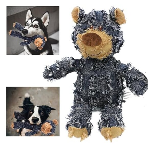 Indestructible Squeaky Plush Dog Toy Heavy Chewer Durable Bear Design - Picture 2 of 5